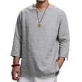 thumbnail image 1 of SWSMCLT Men's Cotton Thin Casual Blouse Linen Shirt 3/4 Sleeve Shirt V Neck Loose Lightweight Soft Spring Summer Beach Top Grey Small, 1 of 4