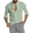 thumbnail image 1 of SWSMCLT Men's Beach Top Long Sleeve Shirts Linen Shirt Cotton Button Down Henley Shirt Solid Casual Holiday Summer Light Green Small, 1 of 1