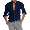 thumbnail image 1 of SWSMCLT Men's Beach Top Long Sleeve Shirts Linen Shirt Cotton Button Down Henley Shirt Solid Casual Holiday Summer Navy 3X-Large, 1 of 1