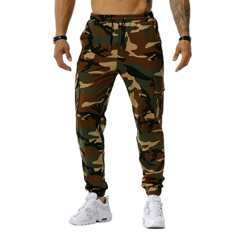 SWSMCLT Men s Cotton Jogger Soft Ankle Stretch Long Camo Pants Sweatpants Athletic Joggers Jogging Lightweight Pants Army Green 3X Large
