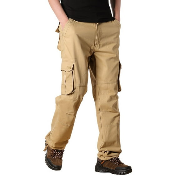 Jinda Men's Long Casual Cargo Pants Casual Trousers Ankle Cotton Vintage Summer Travel Pleated Hiking Pants Khaki 34