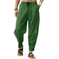 thumbnail image 1 of SWSMCLT Men's Long Casual Pants Pleated Trousers Linen Pants Cotton Drawstring Pocket Winter Comfy Green X-Large, 1 of 1