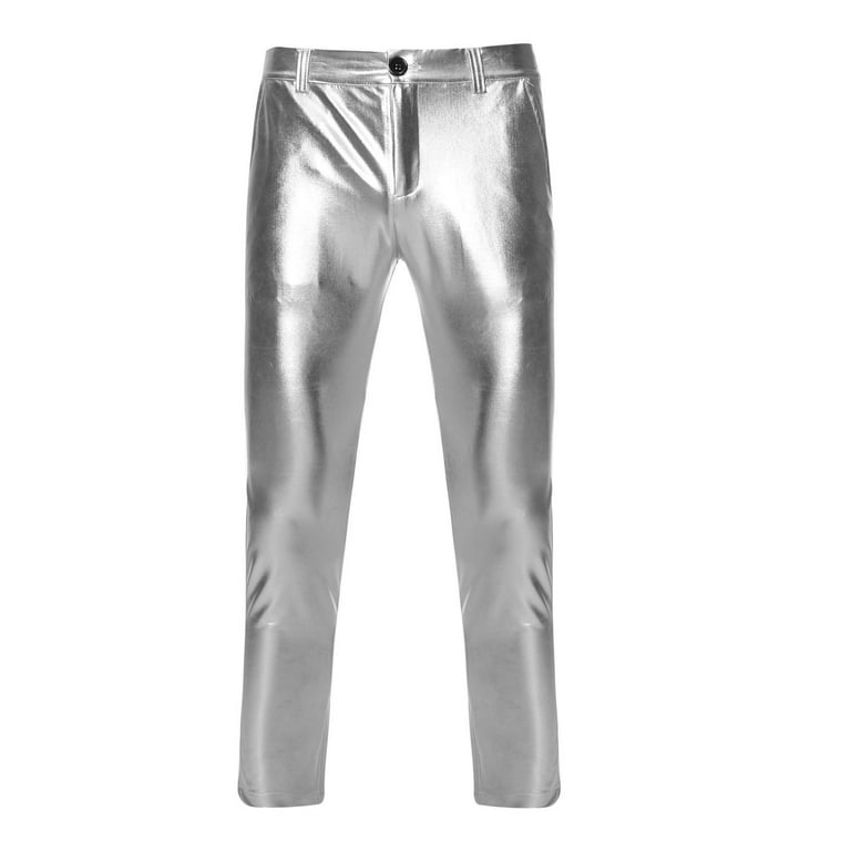 SWSMCLT Men's Long Metallic Pants Halloween Disco Mid Rise