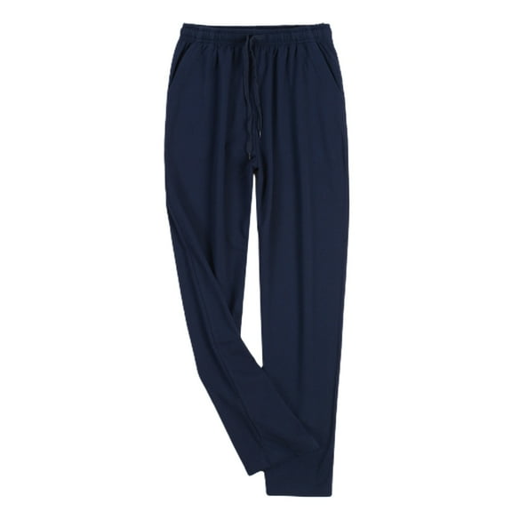 SWSMCLT Men's Cotton Soft Striped Lounge Drawstring Pocket Long Pajamas Pants Summer Pjs Elastic Waist Casual Navy Small