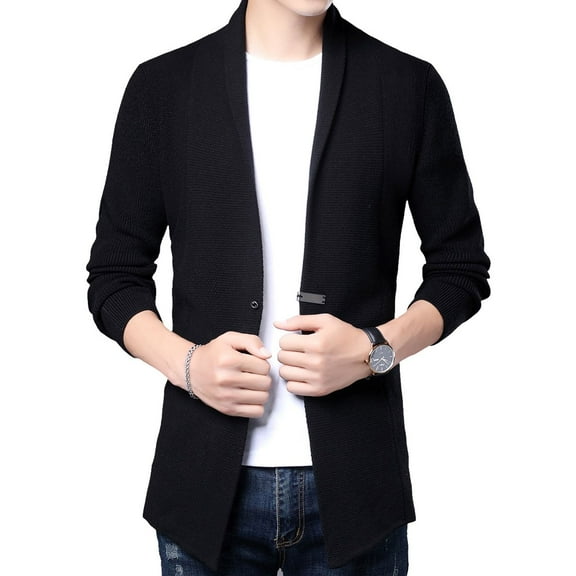 SWSMCLT Men's Cardigan Sweaters Lightweight Long Sleeve Cardigan Cable Knit Fashion Cozy V Neck Casual Outerwear Black 44