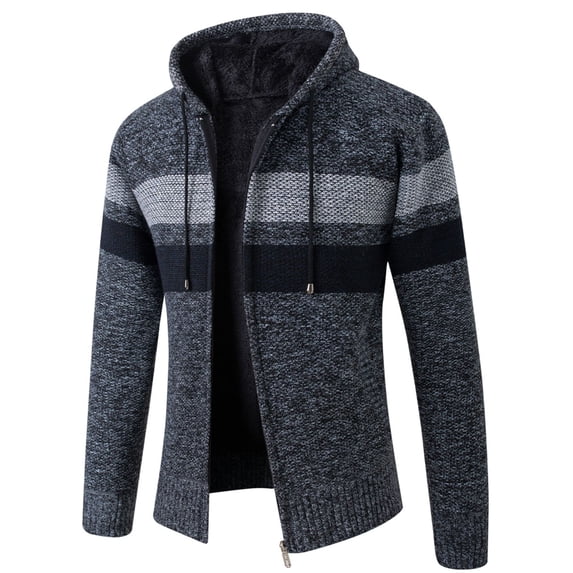 Jinda Men's Long Sleeve Cardigan Sweater Hooded Cardigan Sweater Warm Zip Up Full Zip Winter Cozy Fall Fitted Cardigan Dark Grey Large