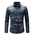 thumbnail image 1 of Jinda Men's Long Sleeve Denim Button Down Shirt Fitted Top Casual Basic Western Button Up Button Down Shirts Dark Blue Medium, 1 of 4