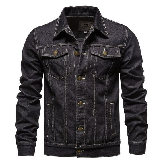 SWSMCLT Men's Long Sleeve Classic Jackets & Coats Denim Jacket Fall Jackets Jean Snow Cotton Fashion Button Sleeve Black Large