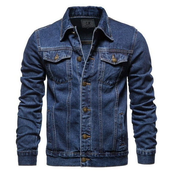 SWSMCLT Men's Long Sleeve Classic Jackets & Coats Denim Jacket Fall Jackets Jean Snow Cotton Fashion Button Sleeve Dark Blue Medium