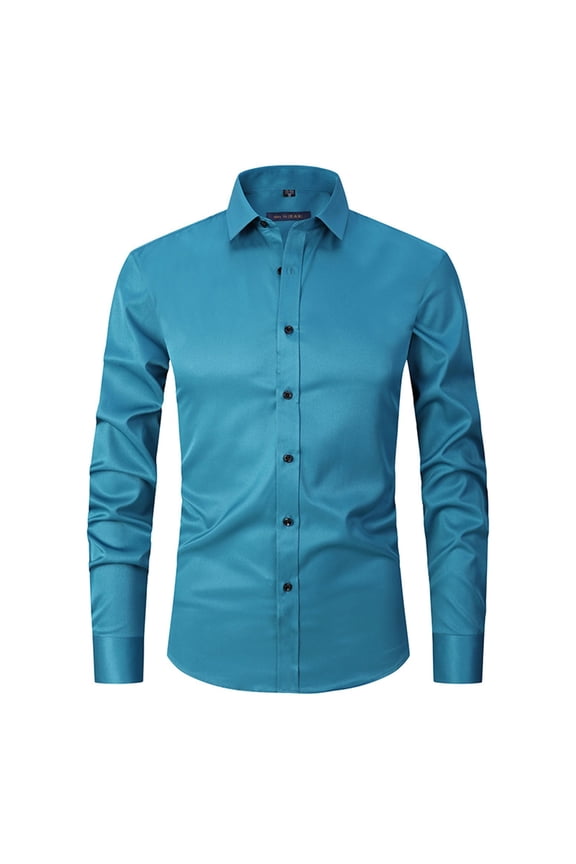 Jinda Men's Long Sleeve Dress Shirt Soft Solid Button Down Formal Top Business Casual Date Fashion Slim Fit Button Up Shirt Patterned 721 Teal Blue 18