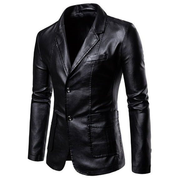 Jinda Men's Long Sleeve Faux Leather Jacket Slim Fit Blazer Jacket Fall Vintage Moto Biker Notch Lapel Motorcycle Jackets Black 36
