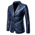 thumbnail image 1 of SWSMCLT Men's Blazer Jacket Fall Vintage Moto Biker Long Sleeve Faux Leather Jacket Slim Fit Notch Lapel Motorcycle Jackets Dark Blue 50, 1 of 1