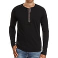 thumbnail image 1 of SWSMCLT Men's Cotton Soft Crew Neck Spring Long Sleeve Henley Shirt Basic Top Slimming Fall Pull On Light Thin Black Large, 1 of 1