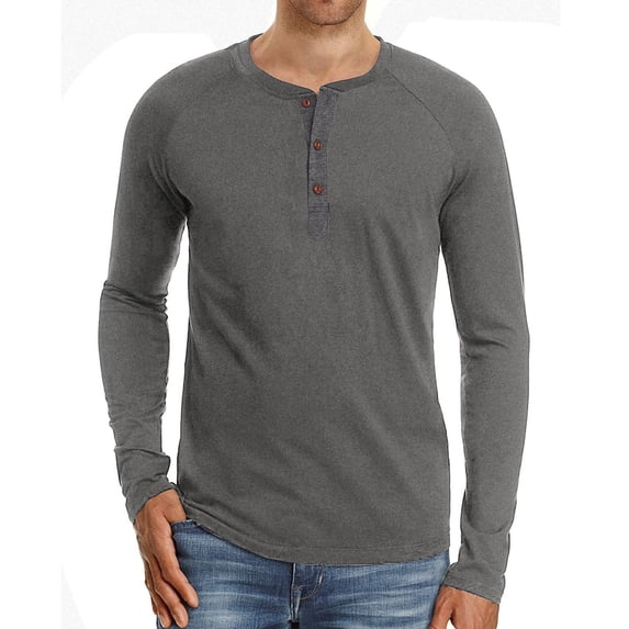 SWSMCLT Men's Cotton Soft Crew Neck Spring Long Sleeve Henley Shirt Basic Top Slimming Fall Pull On Light Thin Dark Grey XX-Large