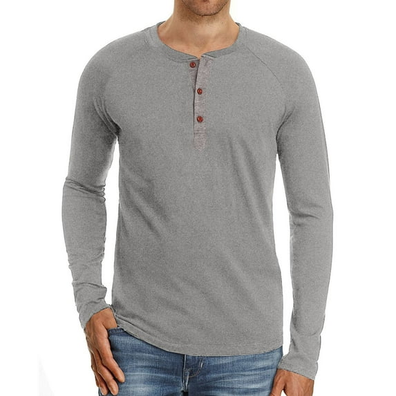 SWSMCLT Men's Cotton Soft Crew Neck Spring Long Sleeve Henley Shirt Basic Top Slimming Fall Pull On Light Thin Light Grey XX-Large
