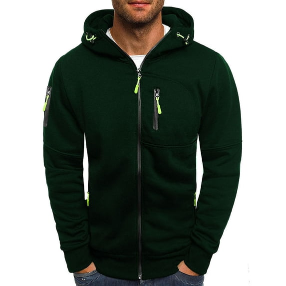 Jinda Men's Long Sleeve Hoodie Crop Sweatshirt Zip Up Fall Thick Warm Full Zip Casual Hooded Sweatshirt Dark Green XX-Large