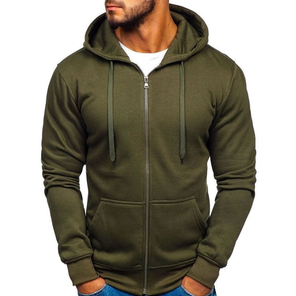 Jinda Men's Long Sleeve Hoodies Full Zip Hoodie Zip Up Warm Hooded Winter Casual Soft Hooded Sweatshirt Army Green Medium