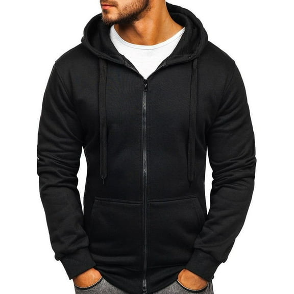 Jinda Men's Long Sleeve Hoodies Full Zip Hoodie Zip Up Warm Hooded Winter Casual Soft Hooded Sweatshirt Black Medium