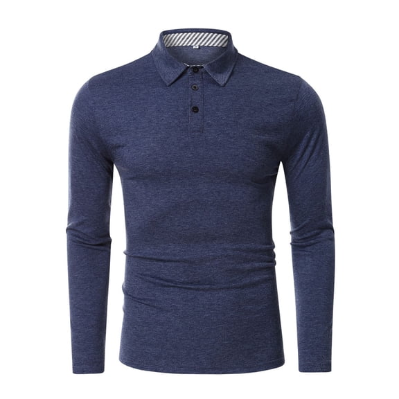 SWSMCLT Men's Slim Fit Fitted Basic Long Sleeve Polo Shirt V Neck Top Fall House Spring Soft Work Cotton Casual Dark Blue Medium