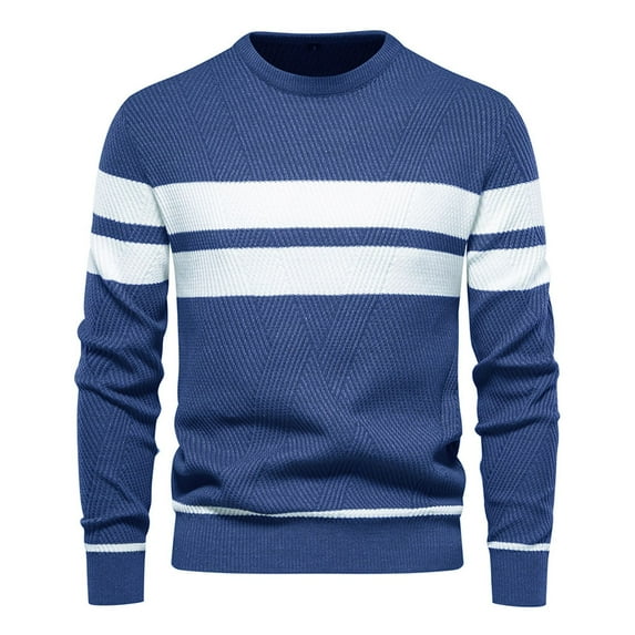 SWSMCLT Men's Long Sleeve Pullover Sweaters Crew Neck Warm Knit Knitwear Sweater Fall Light Lightweight Soft Casual Fitted Soft Winter Dark Blue Small