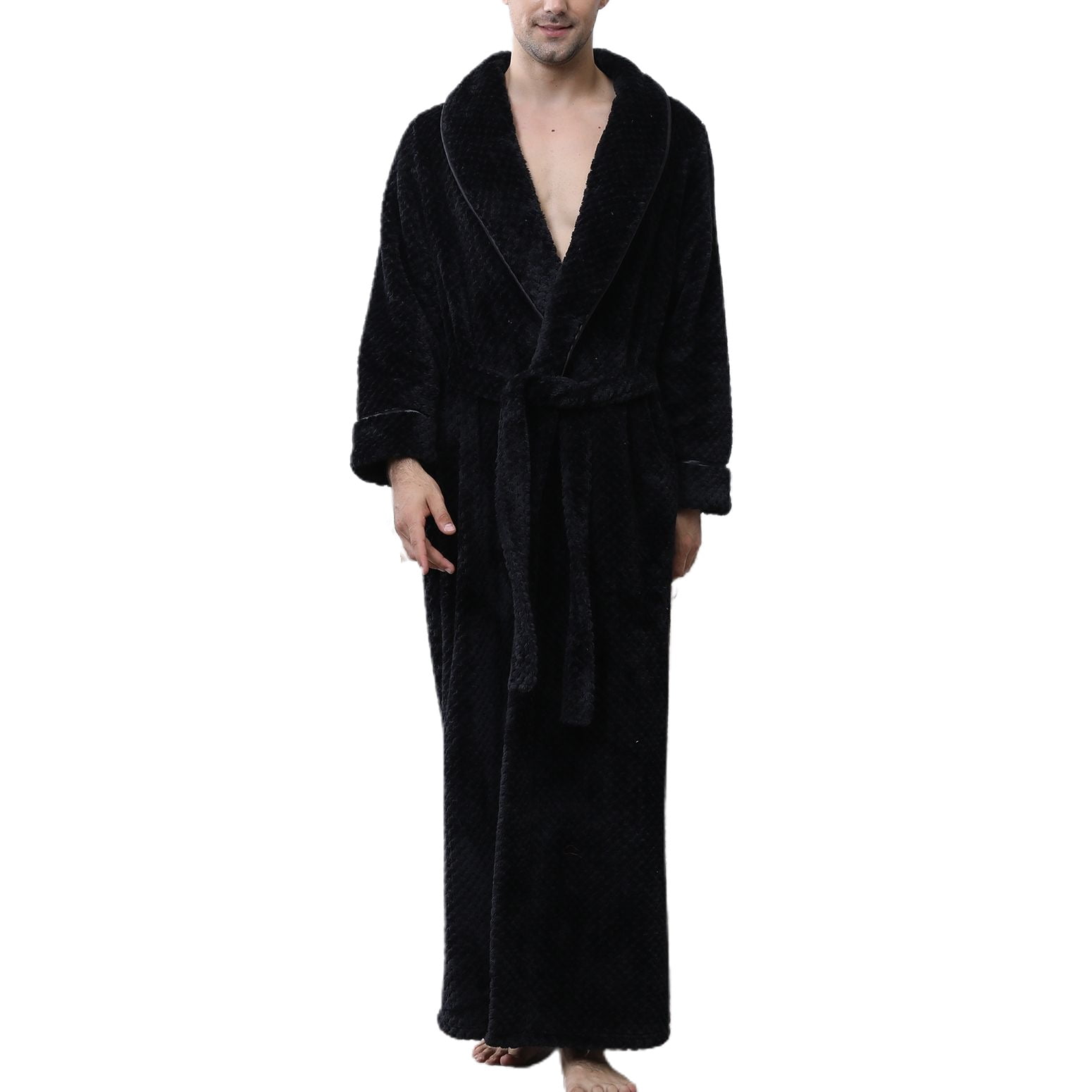 Jinda Men's Long Sleeve Robe Soft Fuzzy Long Flannel Bathrobes Full
