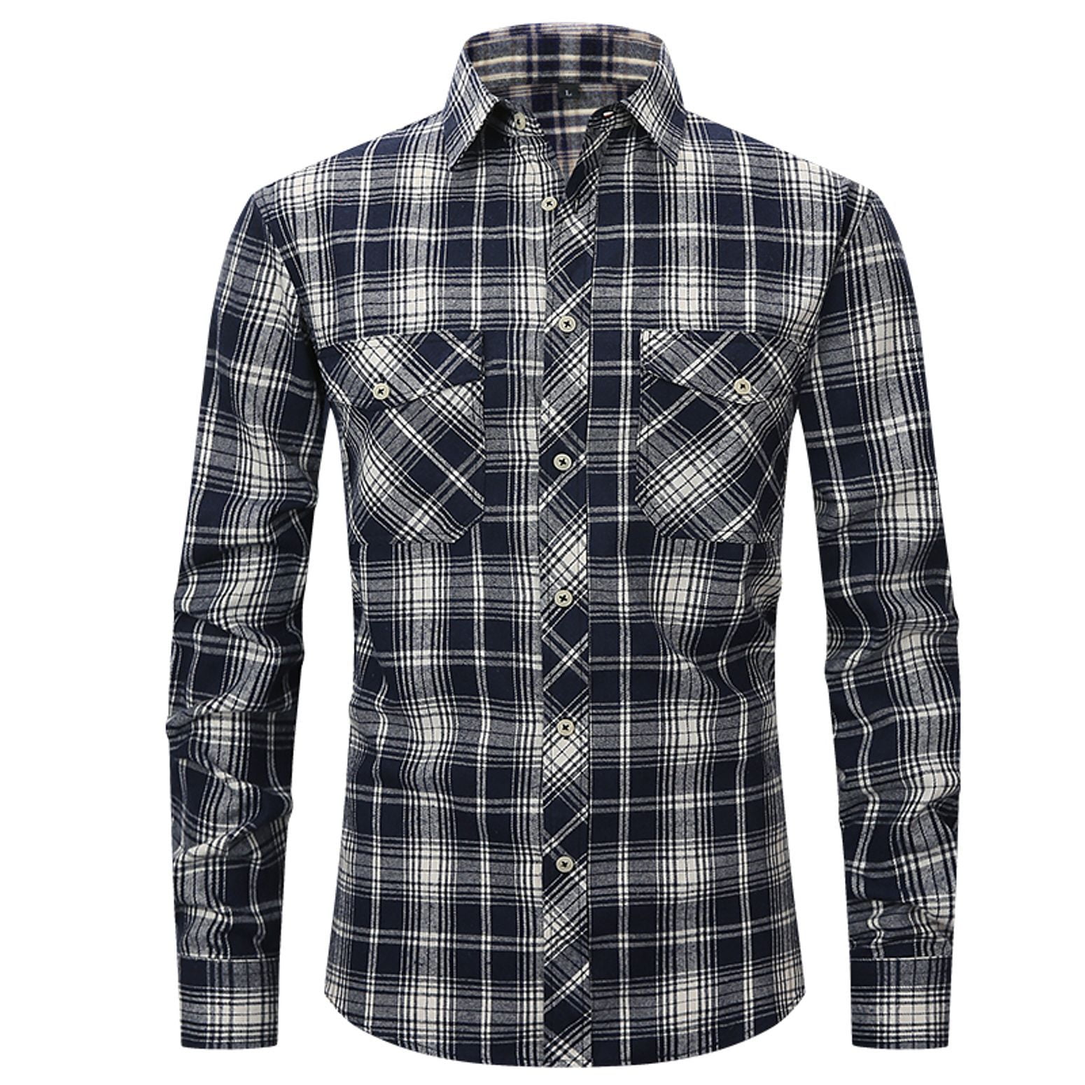 Men's Button Up Long Sleeve Plaid Shirt