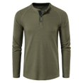 thumbnail image 1 of SWSMCLT Men's Button Fall Long Sleeve Shirt Henley Top Basic Fitted Henley Shirt Army Green Medium, 1 of 1