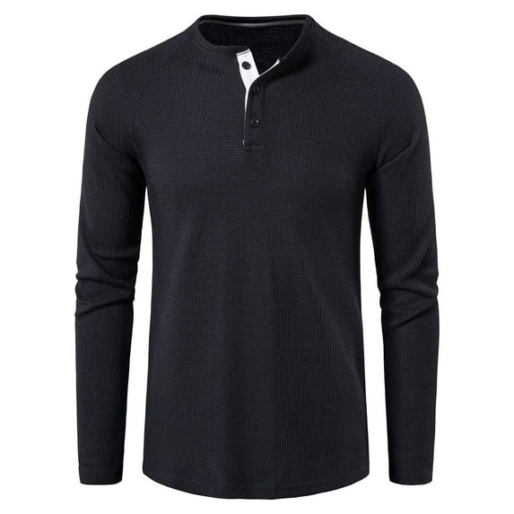 SWSMCLT Men's Button Fall Long Sleeve Shirt Henley Top Basic Fitted Henley Shirt Black Medium