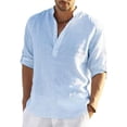 thumbnail image 1 of SWSMCLT Men's Long Sleeve Shirt Lightweight Blouse V Neck Tops Cotton Summer Half Sleeve Soft Beach Button Light Blue Large, 1 of 1