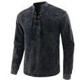 thumbnail image 1 of SWSMCLT Men's Long Sleeve Shirt Vintage Blouse Spring Slimming Summer Lace Up Fall Mock Neck Stretch Casual Black Large, 1 of 1