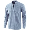 thumbnail image 1 of Jinda Men's Long Sleeve Shirt Vintage Blouse Summer Lace Up Fall Mock Neck Stretch Casual Spring Slimming Sky Blue X-Large, 1 of 1