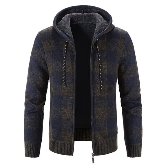 Jinda Men's Long Sleeve Sweater Hooded Cardigan Fall Full Zip Cable Knit Zip Up Casual Cardigan Sweaters Army Green 38