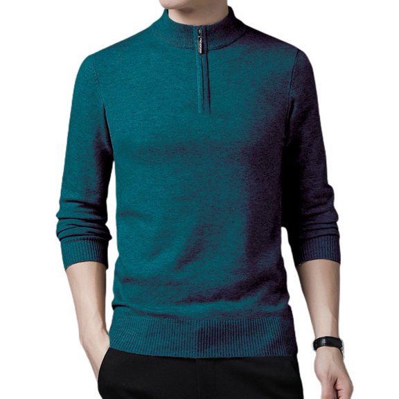 SWSMCLT Men's Soft Pullover Fall Half Zip Long Sleeve Sweater Knit Zip Spring Turtleneck Winter Pullover Cyan 42