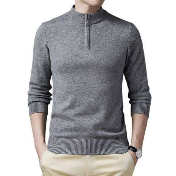 SWSMCLT Men's Soft Pullover Fall Half Zip Long Sleeve Sweater Knit Zip Spring Turtleneck Winter Pullover Grey 38