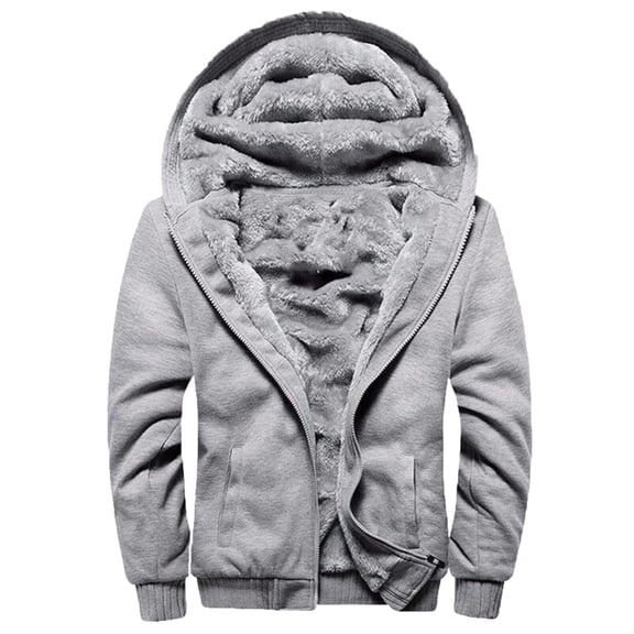 Jinda Men's Long Sleeve Sweatshirt Winter Soft Fleece Lined Full Zip Fashion Warm Plush Slim Fit Hooded Sweatshirt Grey 42