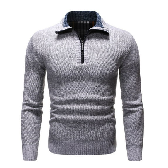 Jinda Men's Long Sleeve Top Soft Sweater Cable Knit Zip Knit Thermal Half Zip Cozy Fashion Winter Polo Shirt Light Grey X-Large