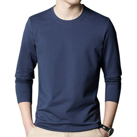 SWSMCLT Men's Long Sleeve Tshirt Slim Fit Crewneck Fall Top Fashion Solid Cotton T Shirt Soft Comfy Casual Basic Tee Navy Medium