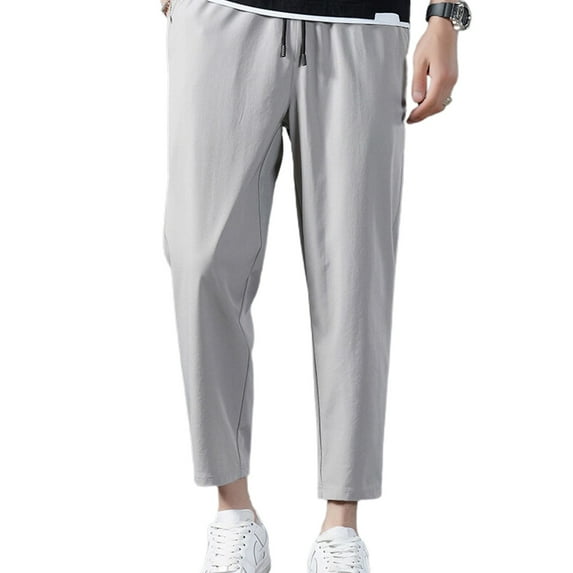 SWSMCLT Men's Stretch Pants Summer Ankle Long Sweatpants Pants Slim Fit Thin Comfy Pleated Track Jogging 67Grey 36