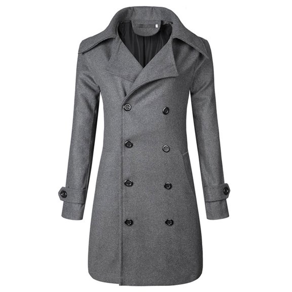 Jinda Men's Long Trench Coat Fall Winter Wool Blend Jackets & Coats Fashion Casual Slim Fit Warm Double Breasted Classic Topcoat Grey X-Small