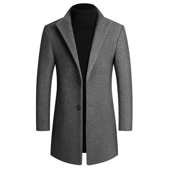 SWSMCLT Men's Long Trench Coat Pea Coat Fall Spring Winter Warm Thick Fashion Wool Blend Lapel Business Casual Single Breasted Long Sleeve Slim Fit Overcoat Grey 44
