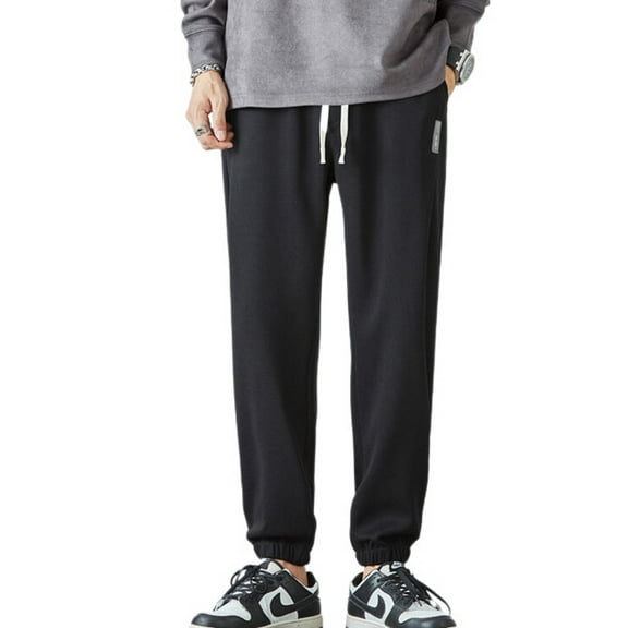 SWSMCLT Men's Casual Pants Casual Fall Summer Stretch Basic Lounge Trousers Drawstring Loose Winter Pants Black X-Large