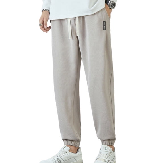 SWSMCLT Men's Casual Pants Casual Fall Summer Stretch Basic Lounge Trousers Drawstring Loose Winter Pants Khaki Medium