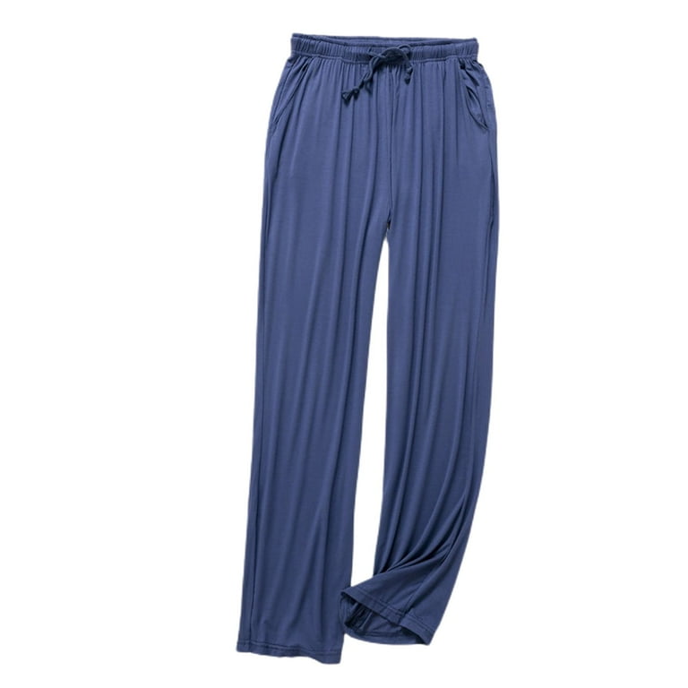 Jinda Men s Pajama Pants Long Pj Bottom Sleep Soft Drawstring Lounge Stretch Ankle Thin Elastic Waist Trousers Blue Medium