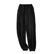 SWSMCLT Men's Pajama Pants Soft Pj Bottoms l Fleece Fuzzy Loose Fit Thick Comfy Pj Sleepwear Warm Winter Lounge Ankle Casual Baggy Black Medium