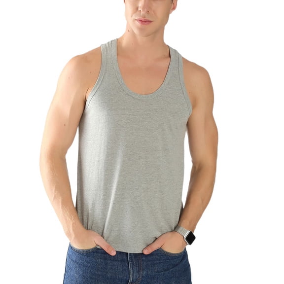 SWSMCLT Men's Plus Size Tank Top Workout Casual Spandex Thin Cozy Summer Stretchy Top Sleeveless Vest Cotton Grey 4X-Large