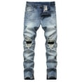 thumbnail image 1 of Jinda Men's Ripped Jeans Slim Fit Trousers Stretch Mid Rise Western Denim Comfy Polyester Summer Pants 45 Light Blue 40, 1 of 4