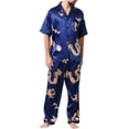 thumbnail image 1 of SWSMCLT Men's Lounge Long Pj Set Satin Pajama Set 2 Piece Pajamas Summer Short Sleeve Button Silky Casual Blue Small, 1 of 4
