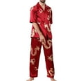 thumbnail image 1 of SWSMCLT Men's Lounge Long Pj Set Satin Pajama Set 2 Piece Pajamas Summer Short Sleeve Button Silky Casual Burgundy Medium, 1 of 4