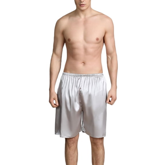 SWSMCLT Men's Soft Underwear Cool Casual Mid Rise Loose Fit Fall Thin Satin Pajama Shorts Boxers Shorts Sleeping Sleepwear Silk Silver 36