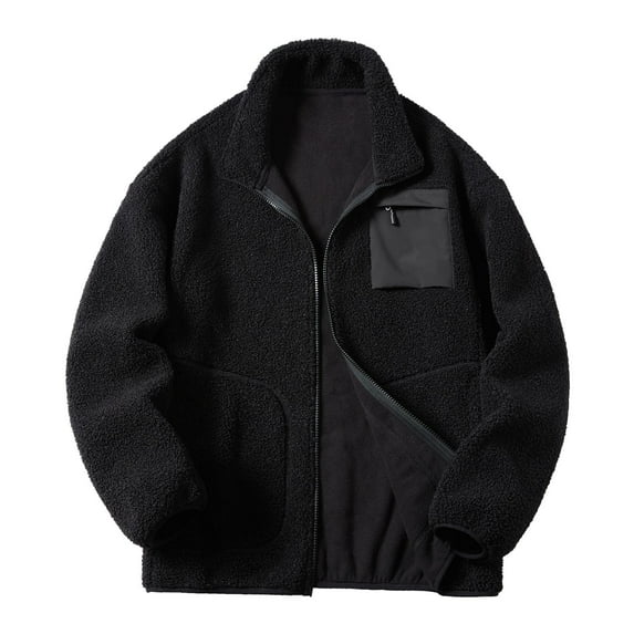 Jinda Men's Sherpa Fleece Jacket Warm Lightweight Long Sleeve Casual Cozy Teddy Full Zipper Mock Neck Jackets & Coats Black 44